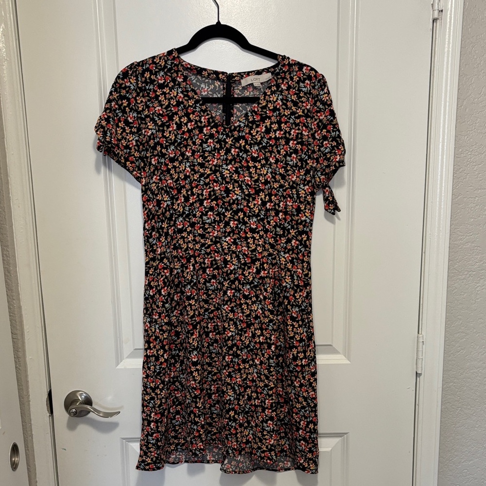 LOFT Floral Mini Dress in Black and Pink